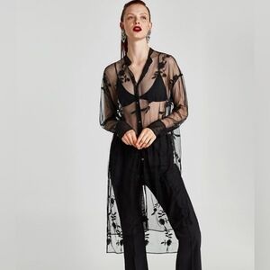 💙Zara Black Sheer Floral Embroidered Cardigan☆